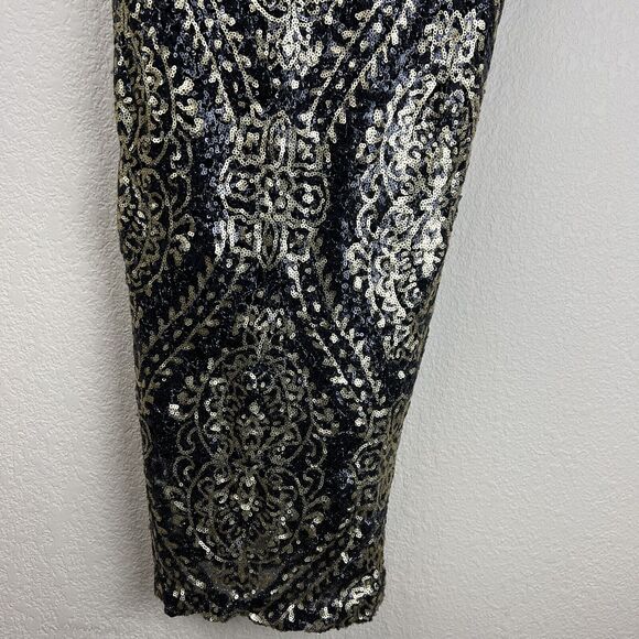 Slate Willow 6 Black Gold Mae Sequin Party Dress Little Black Bold - Picture 5 of 11